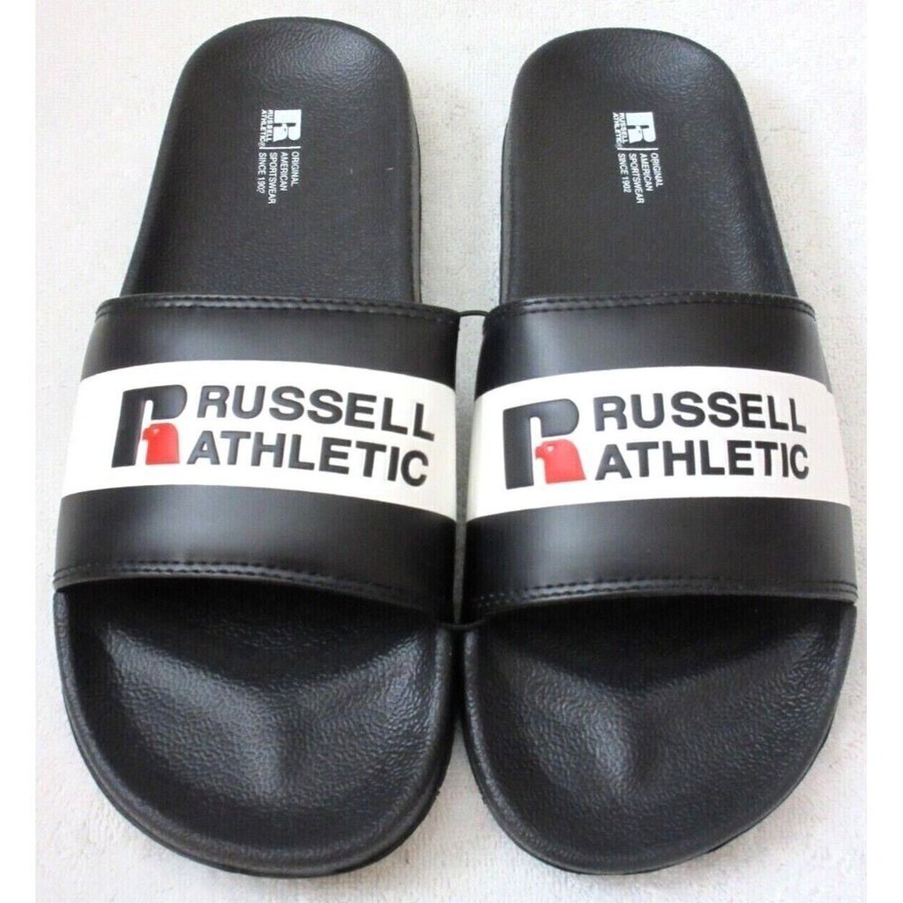 Russell Athletic Men's Since 1902 Logo Slide Sandal Black White Classic NWT